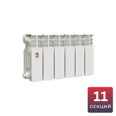 Алюминиевый радиатор НРЗ ЛЮКС 2.0 200/100 11 секций, 1210 Вт, боковое подключение