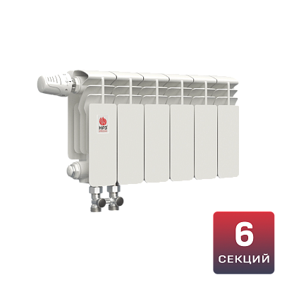 Биметаллический радиатор НРЗ ПРОФИ 200/100 6 секций, 660 Вт, нижнее подключение