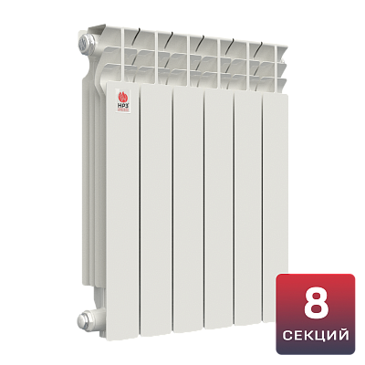 Алюминиевый радиатор НРЗ ЛЮКС 2.0 500/100 8 секций, 1600 Вт, боковое подключение