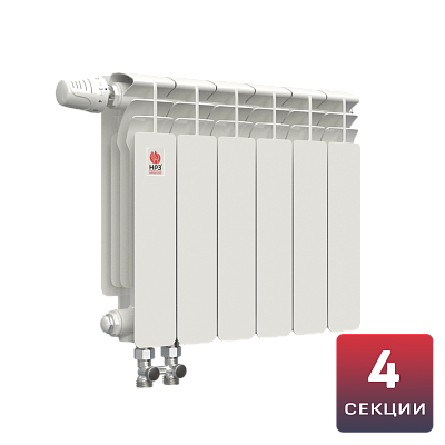 Биметаллический радиатор НРЗ ПРОФИ 350/100 4 секции, 660 Вт, нижнее подключение