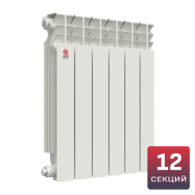 Алюминиевый радиатор НРЗ ЛЮКС 2.0 500/100 12 секций, 2400 Вт, боковое подключение